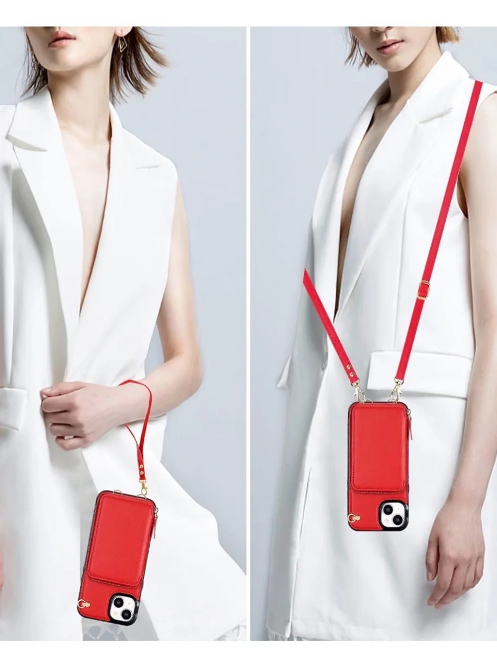 iPhone Red Zipper Wallet Phone Case with Removable Straps With FREE Clear Case